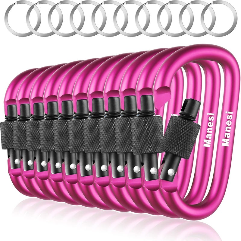 Manesi 10 Pack Aluminum D Ring Key Rings Clips Locking Carabiner for Camping Fishing and Outdoor Use，Clips with Screw Gate Multicolored - Image 1